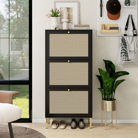 Modern Rattan 3 Door Shoe Rack Cabinet for Entryway HouseOfZazla
