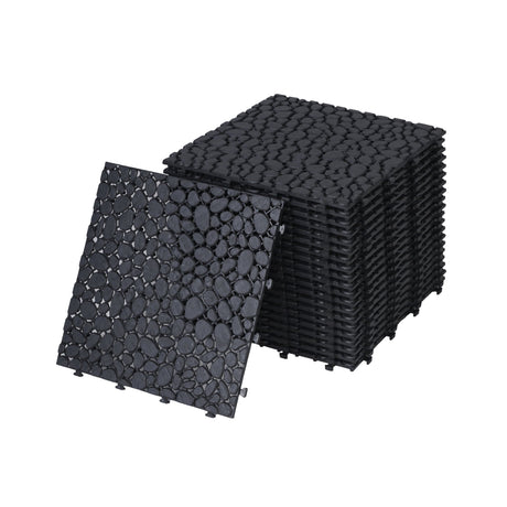 Interlocking Deck Tiles Plastic Waterproof Outdoor All Weather Anti-Slip Bathroom Shower Balcony Porch Strong Weight Capacity Upto 440 Lbs, Pebble Stone Pattern HouseOfZazla