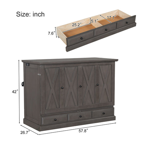 Solid Pine Murphy Bed Chest Cube Cabinet Bed With Charging Station And Large Storage Drawer For Home Office Or Small Room HouseOfZazla