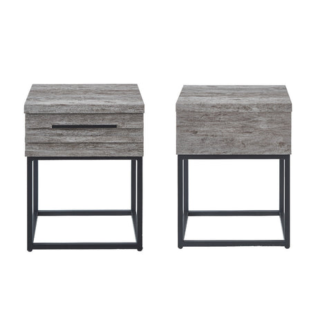 Astral 3-Piece Upholstered Bedroom Set, Tufted Wingback Bed with Two Gray Nightstands HouseOfZazla