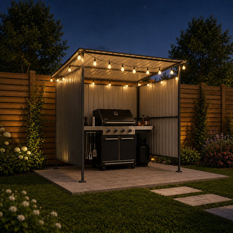 6x6FT Outdoor Pergola with Hardtop Roof, Lean-to Metal Shelter HouseOfZazla