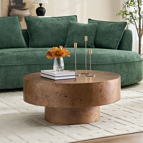 31.49" Burl Wood Veneer Round Coffee Table HouseOfZazla