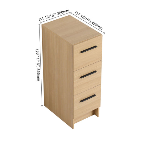 Slim Freestanding Bathroom Storage Cabinet, 3 Drawers - Light Oak HouseOfZazla