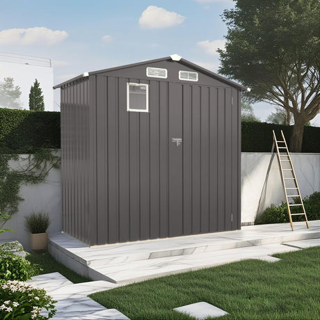 Compact Outdoor Storage Shed With Peaked Roof And Lockable Door - Gray HouseOfZazla