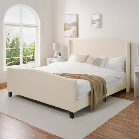 King Size Bed Frame with Upholstered Teddy Velvet Headboard HouseOfZazla