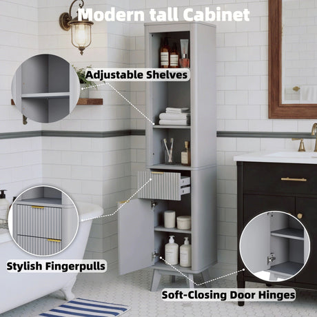 Tall Bathroom Storage Cabinet With Adjustable Shelves And 1 Drawer & Door HouseOfZazla