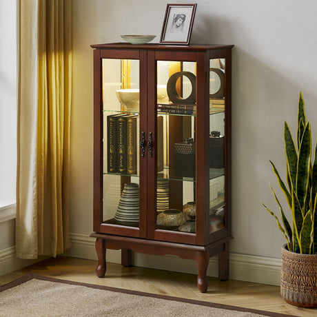 Curio Cabinet Lighted Curio Diapaly Cabinet With Adjustable Shelves And Mirrored Back Panel, Tempered Glass Doors (3 Tier), (E26 Light Bulb Not Included) HouseOfZazla