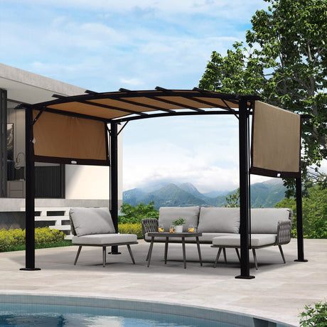 Outdoor Patio Pergola Gazebo - Steel Frame Sun Shelter With Retractable Canopy HouseOfZazla