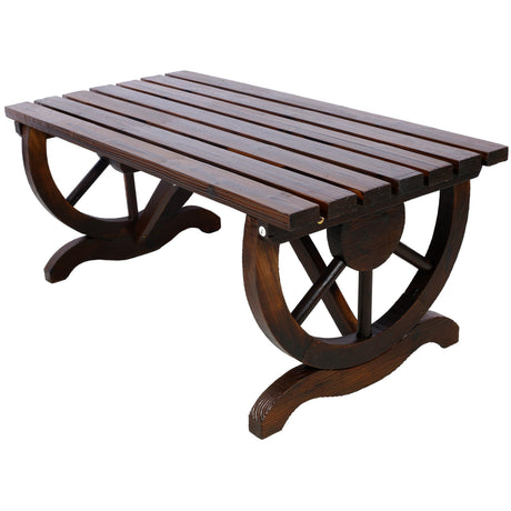 Outdoor Rustic Wooden Bench with Wagon Wheel Legs HouseOfZazla