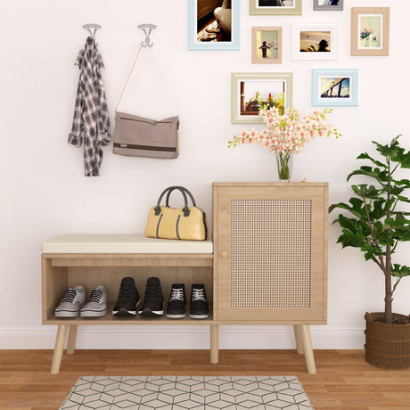 2 In 1 Shoe Storage Bench With Adjustable Shelves - Antique Natural / Rattan HouseOfZazla