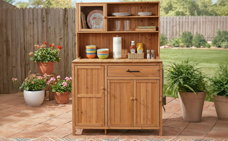 TOPAMX Potting Bench with Hutch, Solid Fir Wood Garden Workstation HouseOfZazla