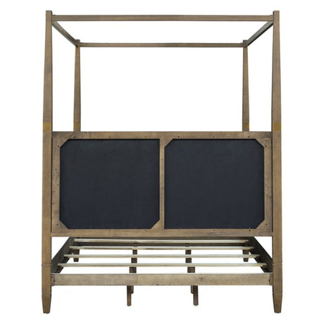 Queen Canopy Bed Frame With Upholstered Headboard - Brown HouseOfZazla