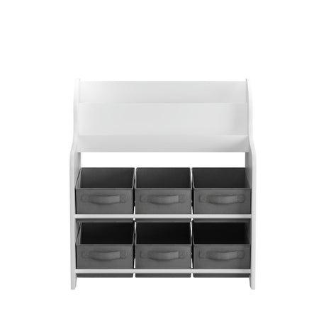 Bookshelf With 6 Storage Bins, Multi Functional Children's Bookcase And Toy Organizer - White HouseOfZazla
