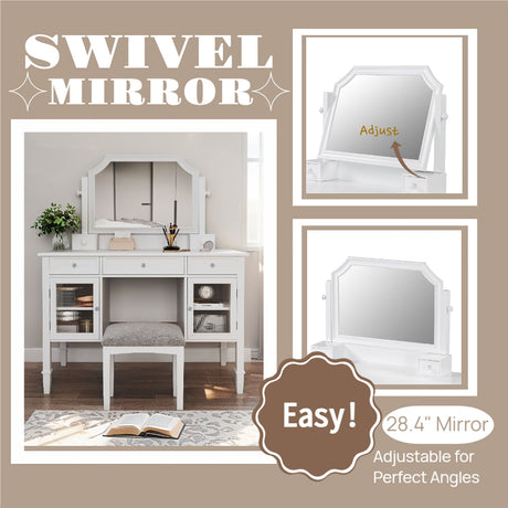 Elegant Makeup Vanity Desk With Adjustable Mirror And Storage And Construction - White HouseOfZazla