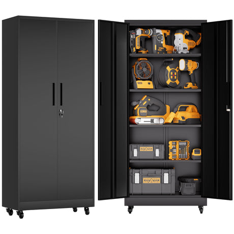 Heavy Duty Rolling Cabinet With Lock, Garage Storage Cabinet, 4 Adjustable Shelves For Tool Organization HouseOfZazla