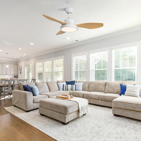 Ceiling Fan With 22W LED Light And Remote Control 6 Speeds Reversible DC Motor For Living Room - White HouseOfZazla