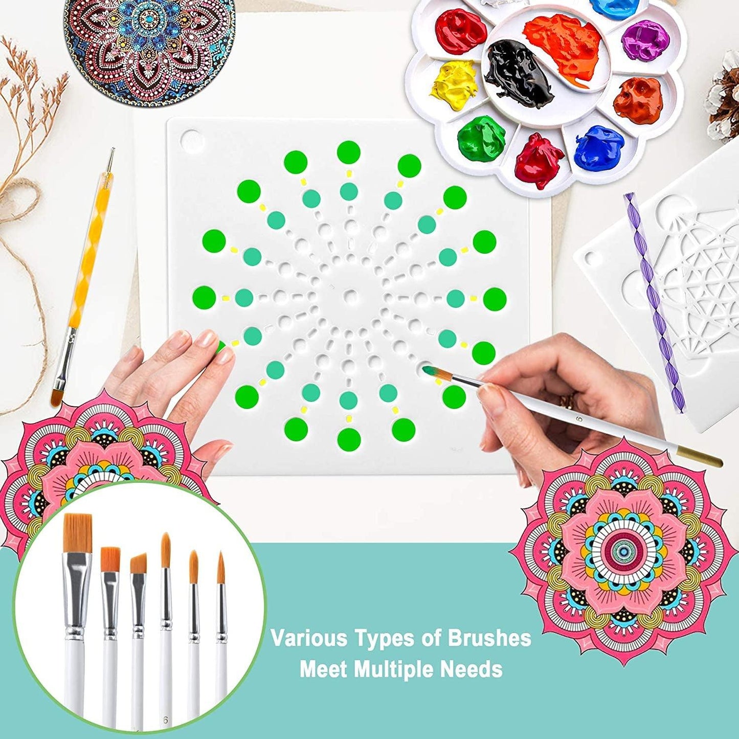 58PCS Scrapbook Supplies Mandala Rock Dotting Tools Set Painting - WoodArtSupply