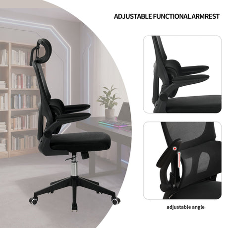 High Back Ergonomic Swivel Rolling Office Chair With Tilt Function, 3D Headrest, Lumbar Support - Black HouseOfZazla