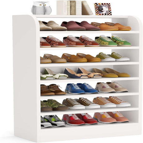 8 Tier Tall Shoe Rack, Wooden Shoe Storage Cabinet, Entryway Organizer - White HouseOfZazla