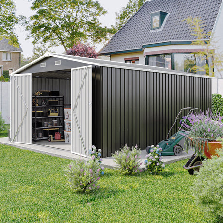 Campcraft Outdoor Storage Shed 10x14 FT with 3 Lockable Doors HouseOfZazla