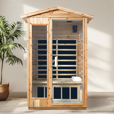 Two Person Far Infrared Old Fir Outdoor Sauna Room with Bluetooth and LED Lighting HouseOfZazla