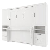 Queen Size Murphy Bed Wall Bed with Closet, Drawers and Shelves, White