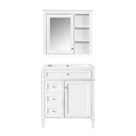 Bathroom Vanity With Medicine Cabinet, Royal Mirror Cabinet, Modern Bathroom Storage Cabinet With 2 Soft Closing Doors And 4 Drawers HouseOfZazla