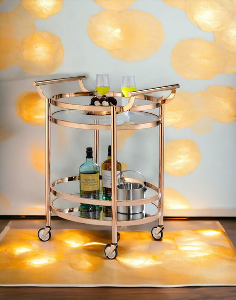 Lakelyn Clear Glass & Rose Gold Finish Serving Cart HouseOfZazla