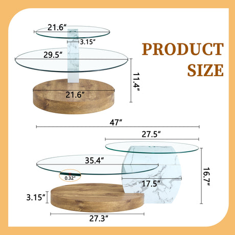 Contemporary Artistic Double Layer Coffee Table, Tempered Glass Top HouseOfZazla