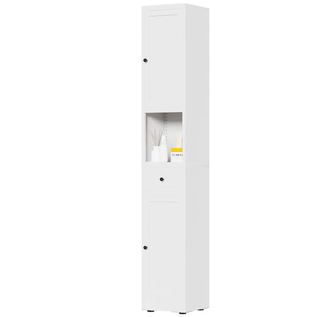 Tall Bathroom Storage Cabinet, 5-Tier Narrow With 2 Doors & Adjustable Shelves, Freestanding - White HouseOfZazla