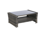 4 Pieces Outdoor Patio Furniture Set with Rattan Chairs and Tempered Glass Table