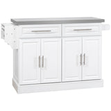 Homcom - Rolling Kitchen Island With Storage, Portable Kitchen Cart With Stainless Steel Top, 2 Drawers, Spice, Knife And Towel Rack And Cabinets