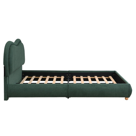 Queen Size Upholstered Platform Bed Frame with Rounded Corners Curved Headboard HouseOfZazla
