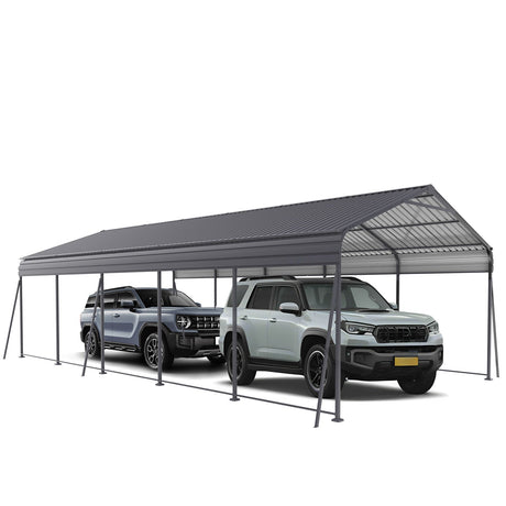 Metal Carport 13 X 26.5 Ft Heavy Duty With Galvanized Steel Roof Metal Garage Canopy With Galvanized Steel Roof & Frame Car Tent Outdoor Storage Shed For Car Boats And Truck - Gray HouseOfZazla