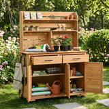 TOPMAX 65''H Large Garden Potting Bench with Lockable Wheels and Storage Cabinet