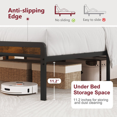 Full Size Metal Platform Bed Frame with Adjustable Upholstered Headboard HouseOfZazla