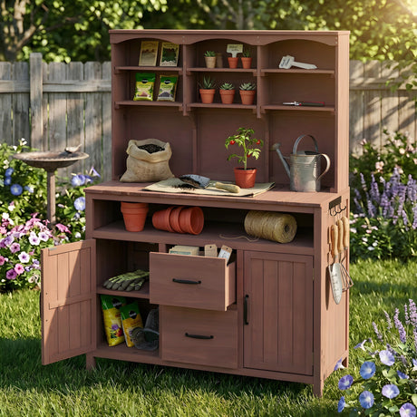 TOPMAX Large Fir Wood Potting Bench with Hutch and Storage HouseOfZazla