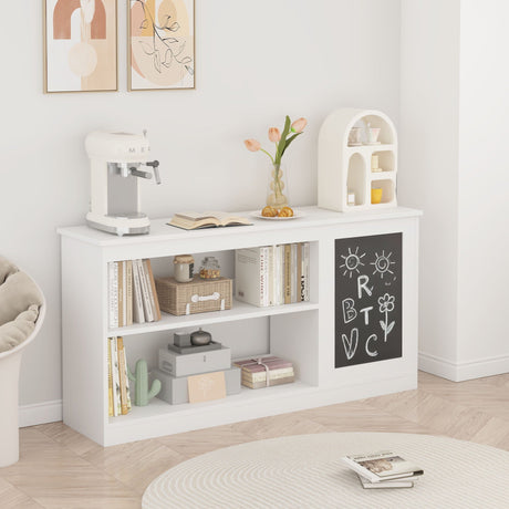 3 In 1 Bookshelf And Toy Storage Cabinet With Chalkboard, Organizer For Playroom - White HouseOfZazla