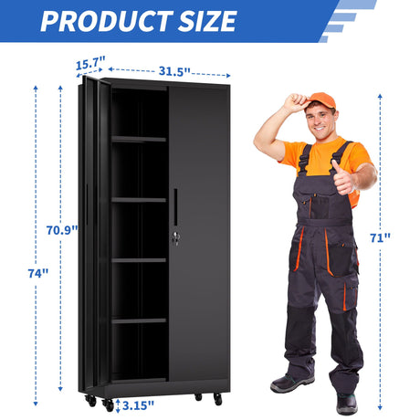 Heavy Duty Rolling Cabinet With Lock, Garage Storage Cabinet, 4 Adjustable Shelves For Tool Organization HouseOfZazla