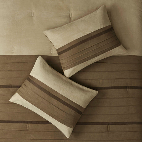 7 Pc Pieced Faux Suede Comforter Set Natural Cal King HouseOfZazla