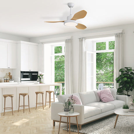 Ceiling Fan With 22W LED Light And Remote Control 6 Speeds Reversible DC Motor For Living Room - White HouseOfZazla