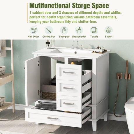 Bathroom Vanity, Modern Bathroom Cabinet With Sink Combo Set, Bathroom Storage Cabinet With A Soft Closing Door And 3 Drawers, Solid Wood Frame HouseOfZazla