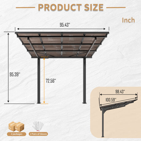 8x8FT Outdoor Carport with Galvanized Steel Frame and Sloped PC Roof HouseOfZazla