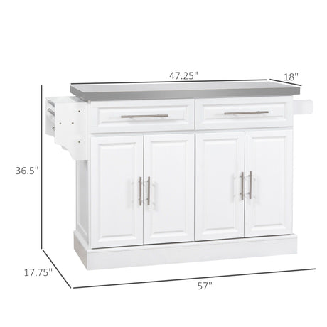 Homcom - Rolling Kitchen Island With Storage, Portable Kitchen Cart With Stainless Steel Top, 2 Drawers, Spice, Knife And Towel Rack And Cabinets HouseOfZazla