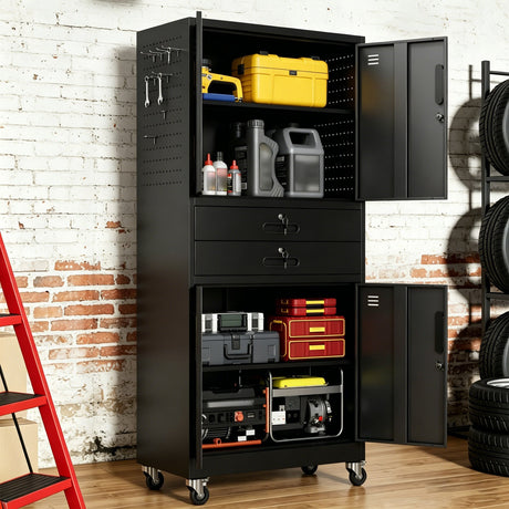 Metal Storage Cabinet with Two Drawers and Locking Doors HouseOfZazla