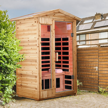 Two Person Far Infrared Old Fir Outdoor Sauna Room with Bluetooth and LED Lighting HouseOfZazla