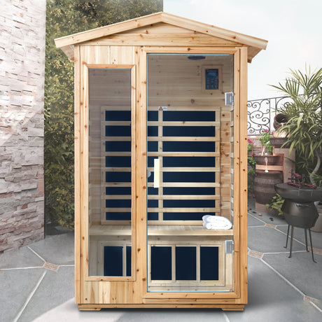 Two Person Far Infrared Old Fir Outdoor Sauna Room with Bluetooth and LED Lighting HouseOfZazla