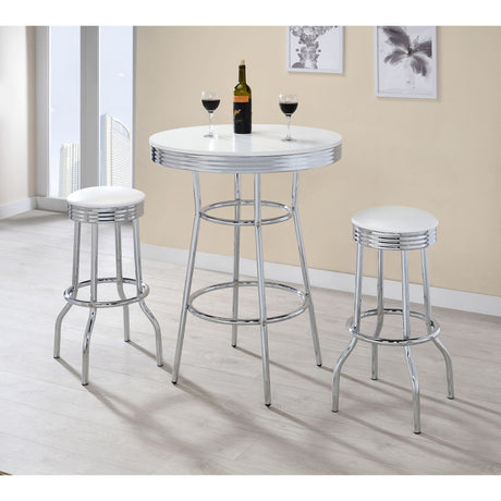 Midge - 3 Piece Round 1950S Bistro Pub Bar Table Set With Upholstery - White HouseOfZazla