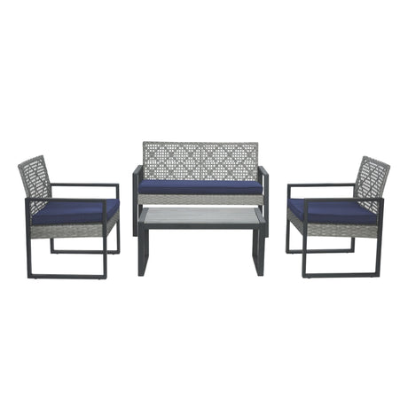 4 Piece Patio Furniture Set With Acacia Wood Table Top And Cushions HouseOfZazla