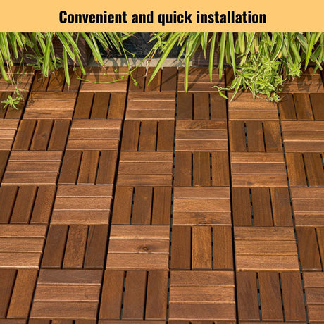 Interlocking Deck Tiles Checker Pattern, Square Acacia Hardwood Outdoor Flooring For Patio, Bancony, Pool Side HouseOfZazla